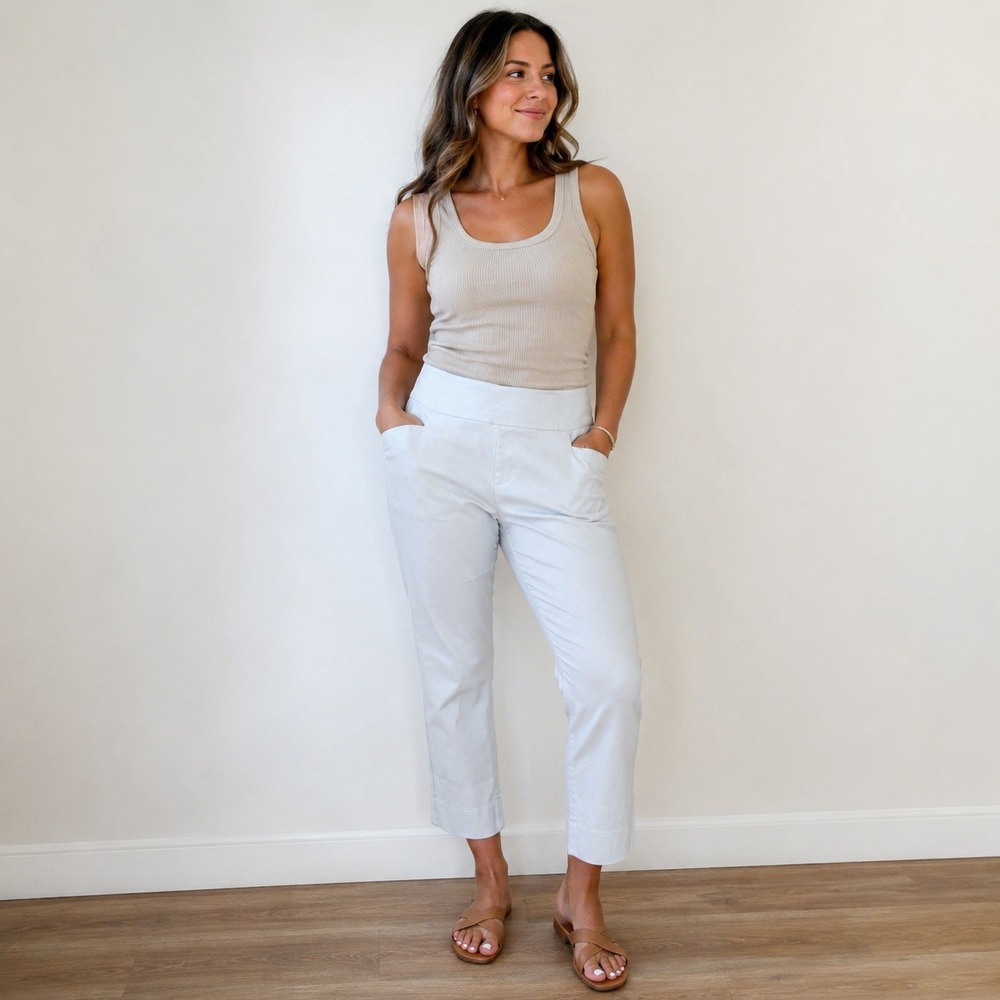 Chico's Womens 1R US 8R Pull On Ankle Pants Off White Stretch Career Trousers
